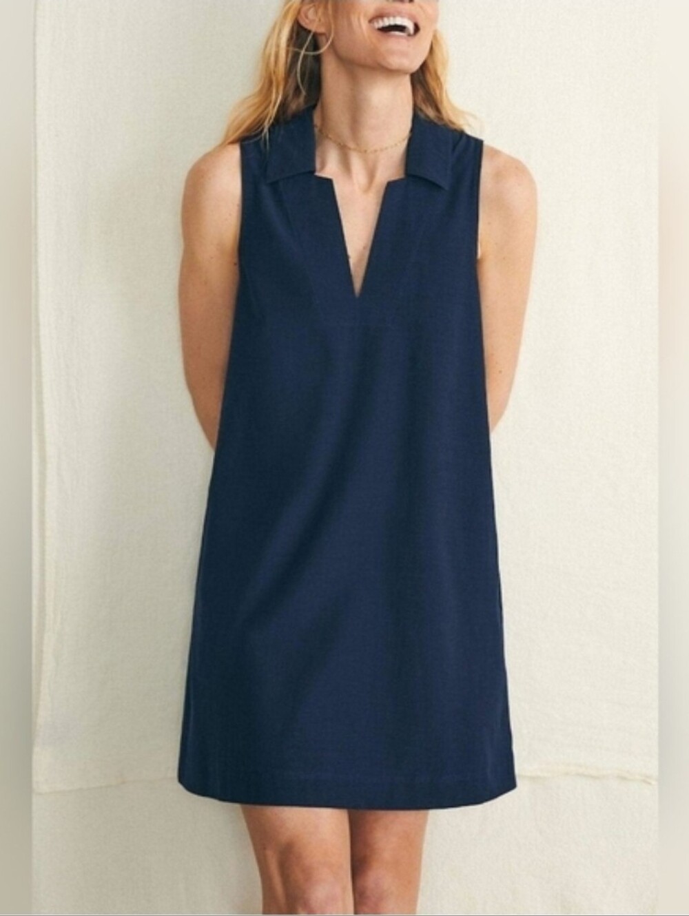 Faherty Sleeveless All Day Polo Dress Navy Women's Size Small